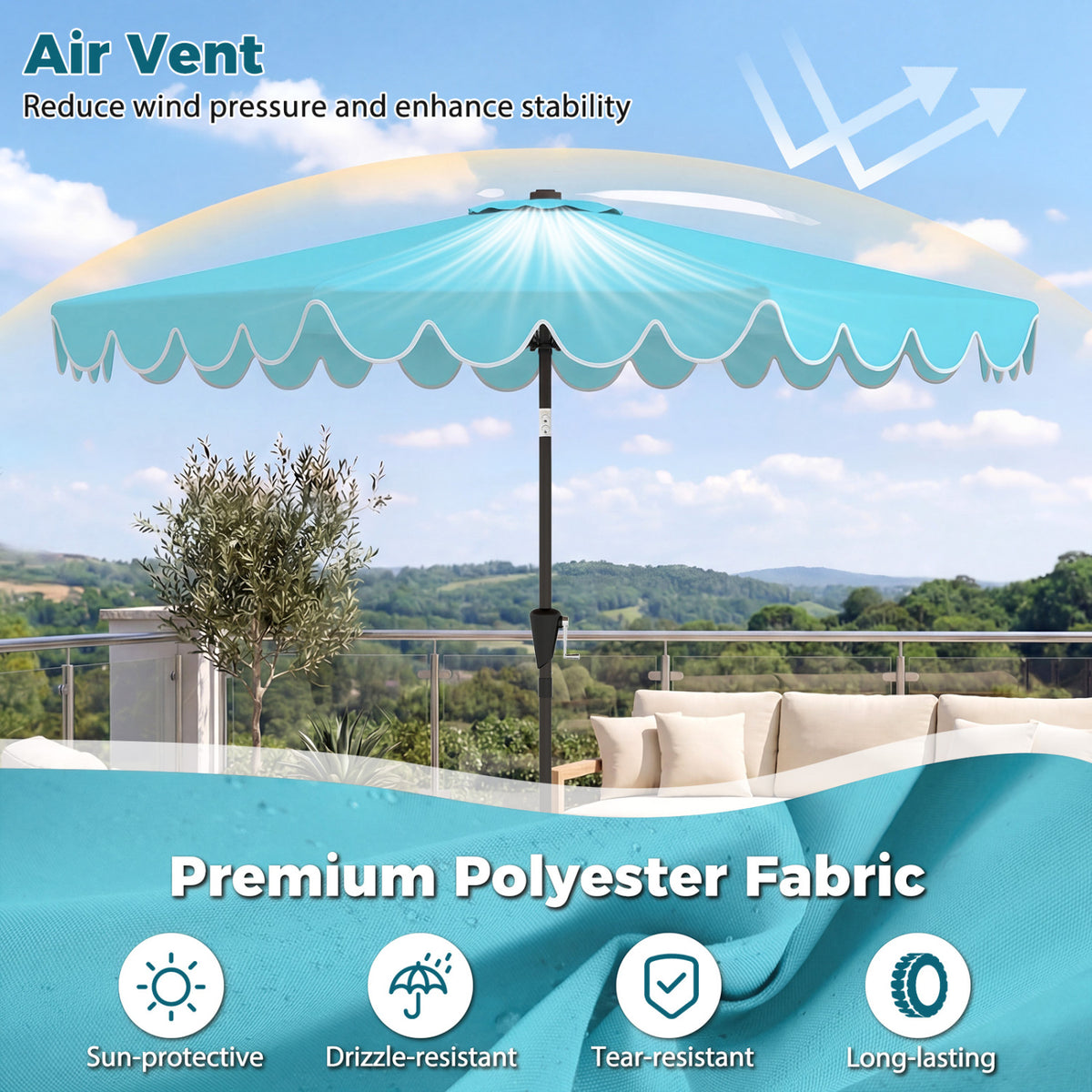 10 Feet Patio Umbrella with Weighted Base and Sandbags-Turquoise