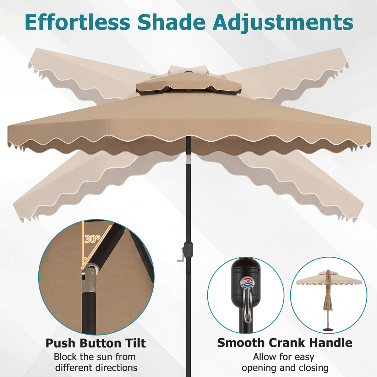 10 Feet Patio Umbrella with Push Button Tilt and Crank-Coffee