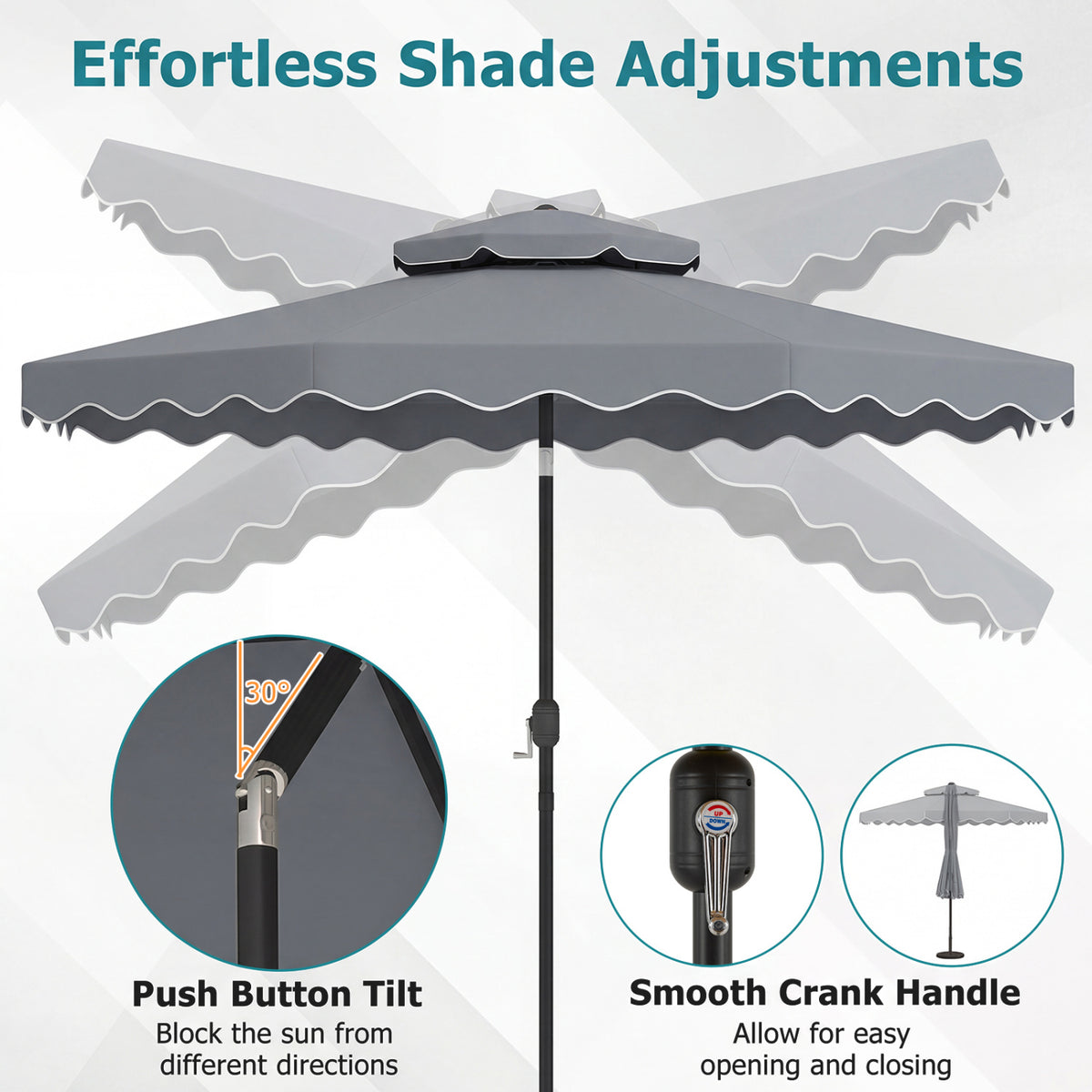 10 Feet Patio Umbrella with Push Button Tilt and Crank-Gray
