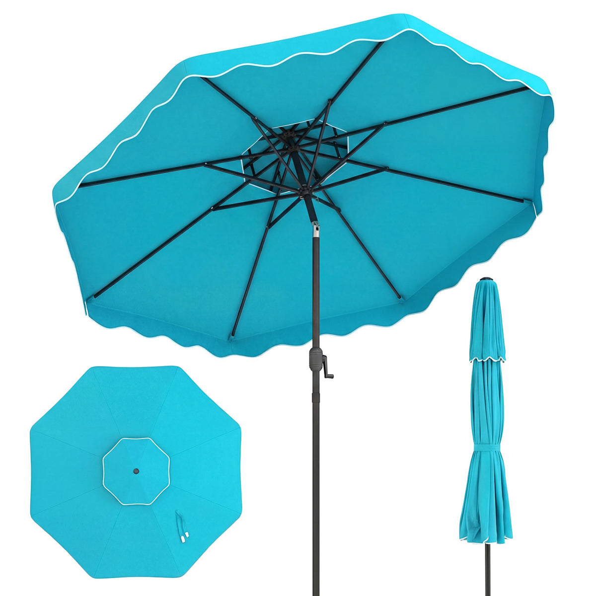 10 Feet Patio Umbrella with Push Button Tilt and Crank-Turquoise