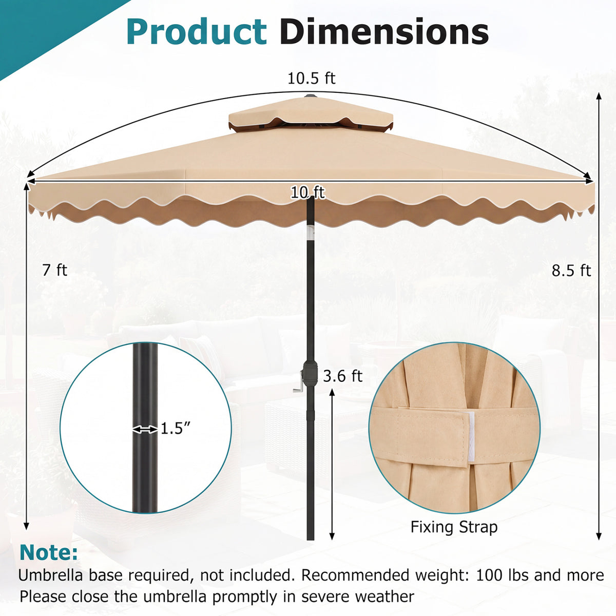 10 Feet Patio Umbrella with Push Button Tilt and Crank-Beige