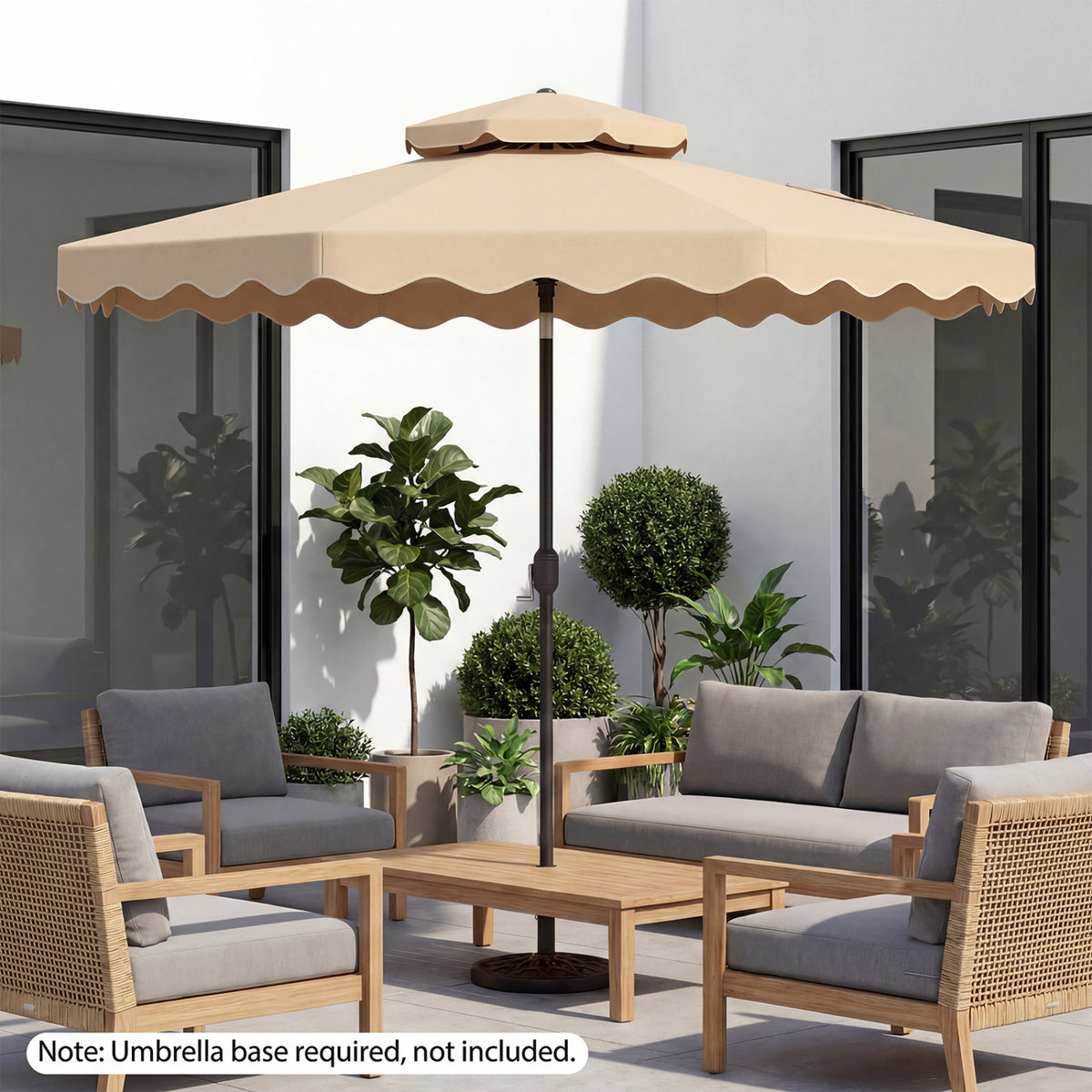 10 Feet Patio Umbrella with Push Button Tilt and Crank-Beige