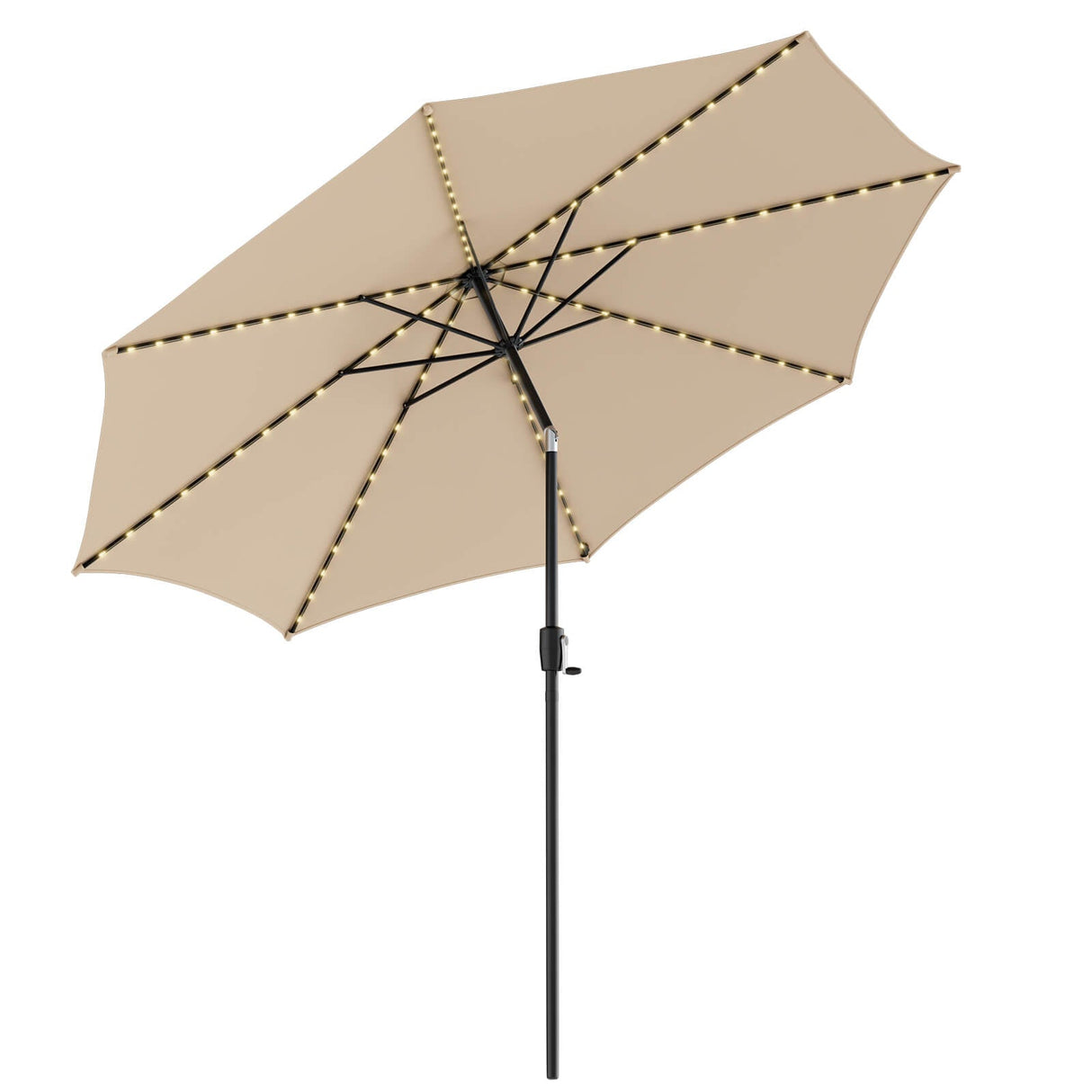 10 Feet Patio Umbrella with 112 Solar Lights and Crank Handle-Beige by DirectDeals