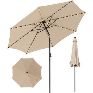 10 Feet Patio Umbrella with 112 Solar Lights and Crank Handle-Beige by DirectDeals