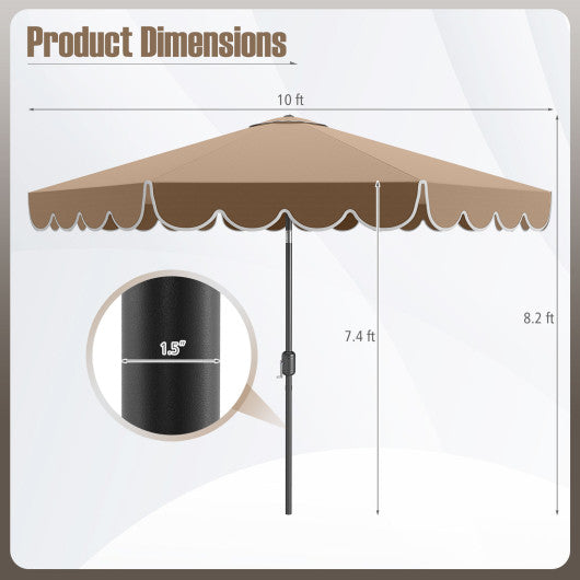 10 Feet Patio Umbrella Outdoor Market Umbrella with Crank Tilt Adjustment-Brown