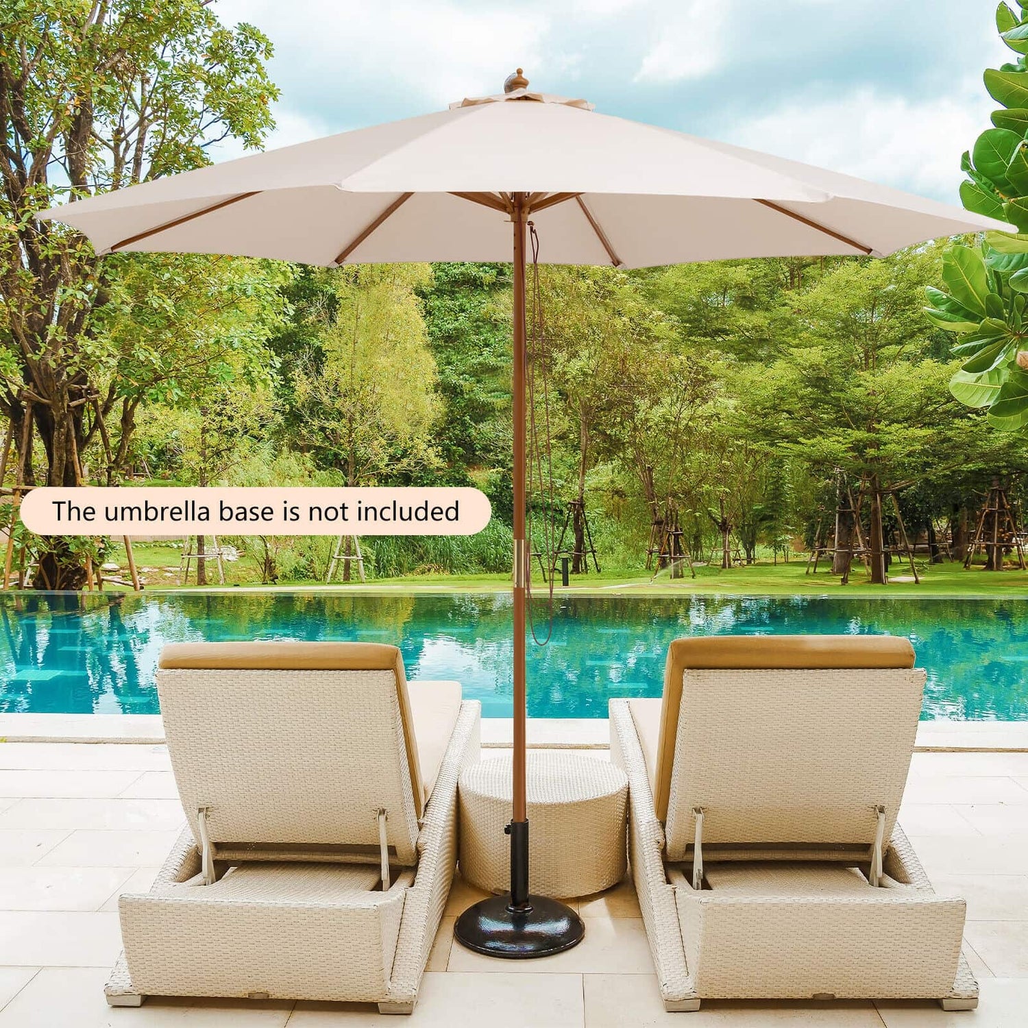 10 Feet Patio Umbrella with 8 Wooden Ribs and 3 Adjustable Heights-Beige by DirectDeals