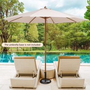 10 Feet Patio Umbrella with 8 Wooden Ribs and 3 Adjustable Heights-Beige by DirectDeals