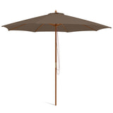 10 Feet Patio Umbrella with 8 Wooden Ribs and 3 Adjustable Heights-Brown