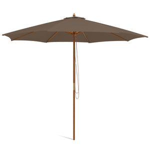10 Feet Patio Umbrella with 8 Wooden Ribs and 3 Adjustable Heights-Brown