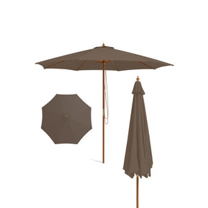 10 Feet Patio Umbrella with 8 Wooden Ribs and 3 Adjustable Heights-Brown
