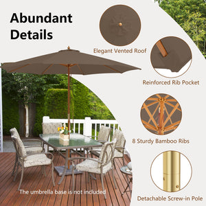 10 Feet Patio Umbrella with 8 Wooden Ribs and 3 Adjustable Heights-Brown by DirectDeals