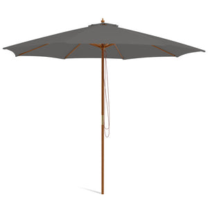 10 Feet Patio Umbrella with 8 Wooden Ribs and 3 Adjustable Heights-Gray