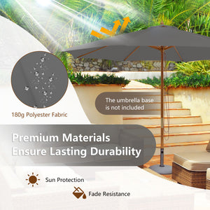 10 Feet Patio Umbrella with 8 Wooden Ribs and 3 Adjustable Heights-Gray