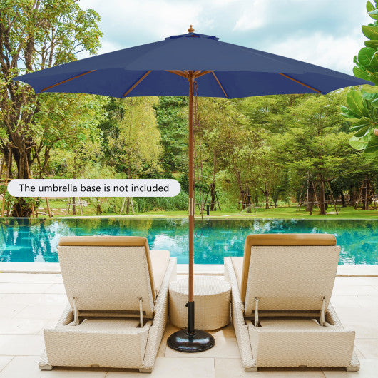 10 Feet Patio Umbrella with 8 Wooden Ribs and 3 Adjustable Heights-Navy