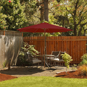 10 Feet Patio Umbrella with 8 Wooden Ribs and 3 Adjustable Heights-Wine