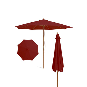 10 Feet Patio Umbrella with 8 Wooden Ribs and 3 Adjustable Heights-Wine by DirectDeals