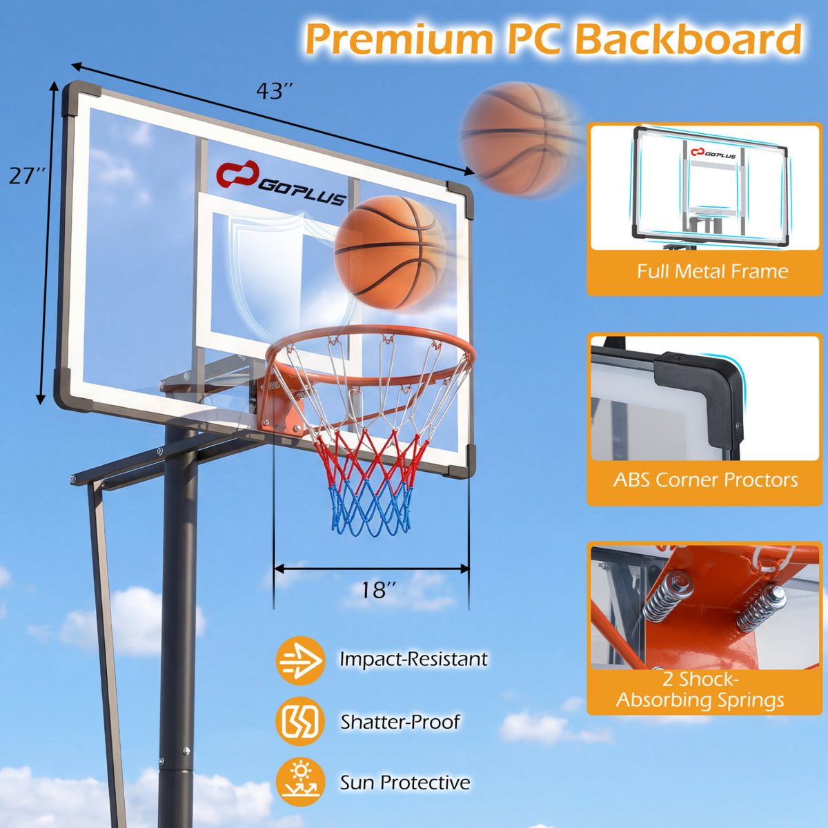 10 Feet Portable Basketball Hoop Outdoor for Adults
