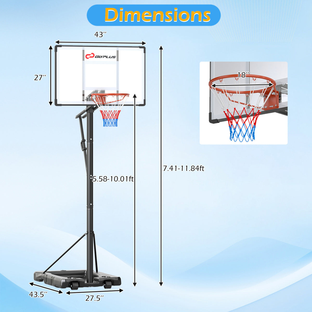 10 Feet Portable Basketball Hoop Outdoor for Adults
