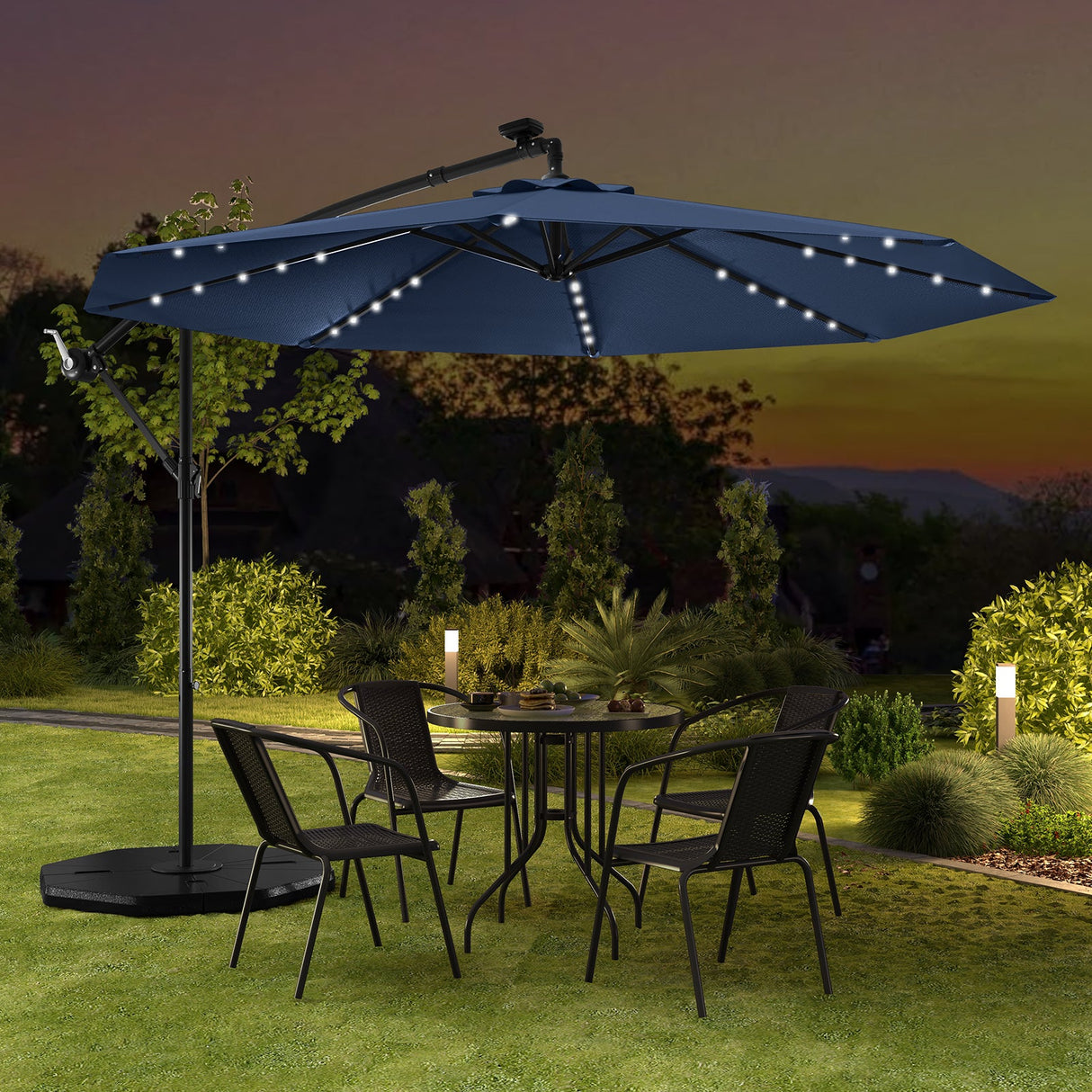 10 Feet Solar LED Offset Umbrella with 40 Lights and Cross Base for Patio-Blue by DirectDeals