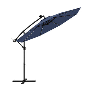 10 Feet Solar LED Offset Umbrella with 40 Lights and Cross Base for Patio-Blue by DirectDeals
