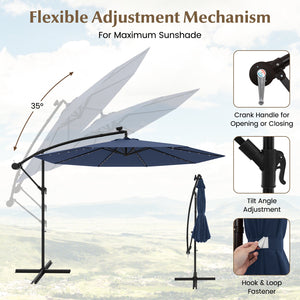 10 Feet Solar LED Offset Umbrella with 40 Lights and Cross Base for Patio-Blue by DirectDeals
