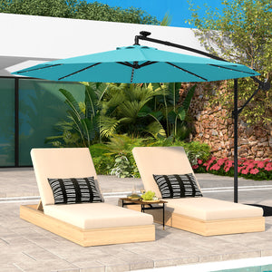10 Feet Solar Offset Hanging Umbrella with 40 Lamp Beads and Solar Panel-Beige