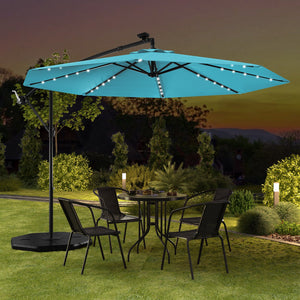 10 Feet Solar LED Offset Umbrella with 40 Lights and Cross Base for Patio-Turquoise by DirectDeals