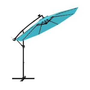 10 Feet Solar LED Offset Umbrella with 40 Lights and Cross Base for Patio-Turquoise by DirectDeals