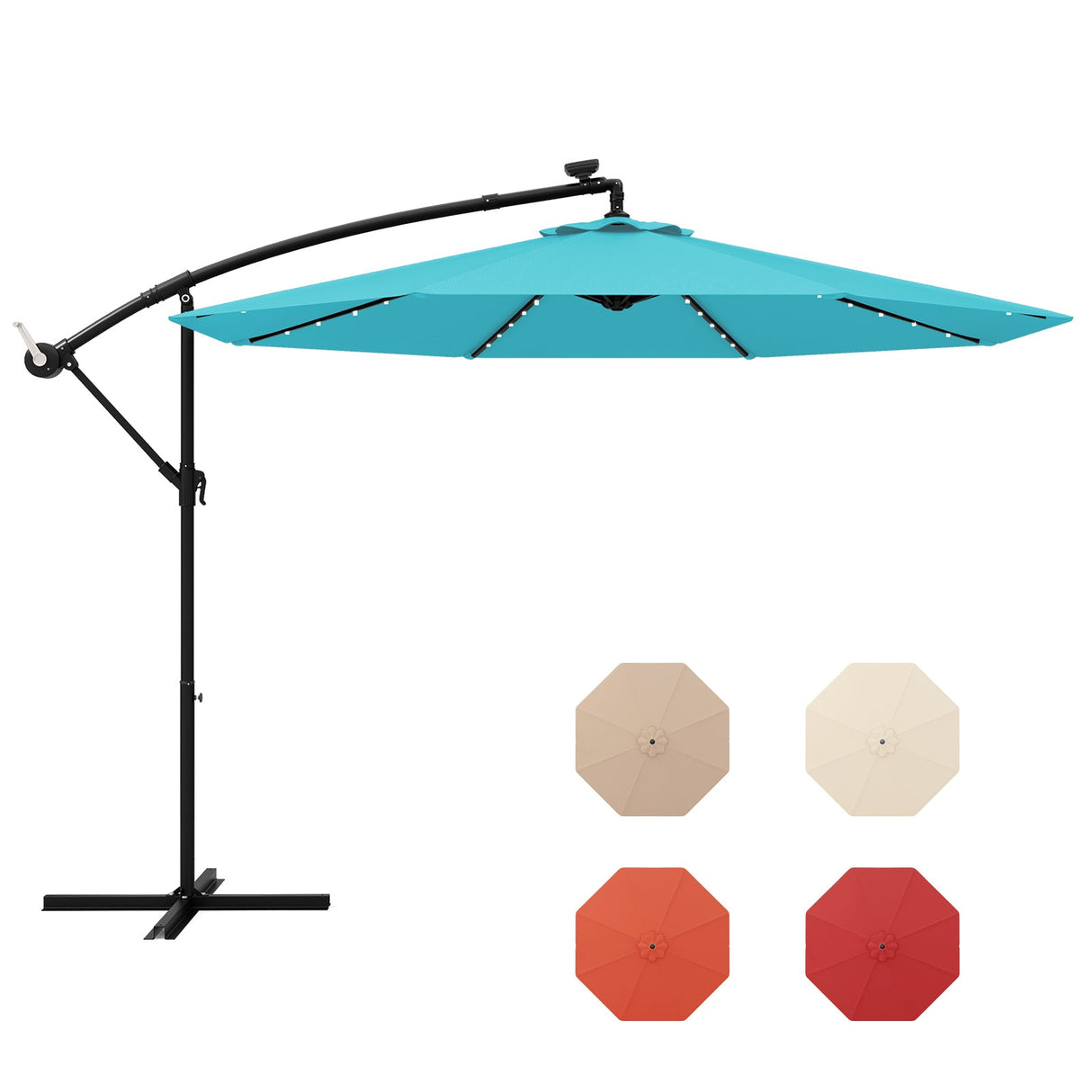 10 Feet Solar LED Offset Umbrella with 40 Lights and Cross Base for Patio-Turquoise by DirectDeals