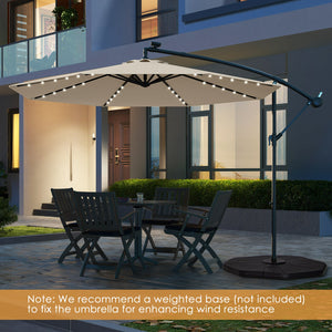 10 Feet Solar Offset Hanging Umbrella with 40 Lamp Beads and Solar Panel-Beige by DirectDeals