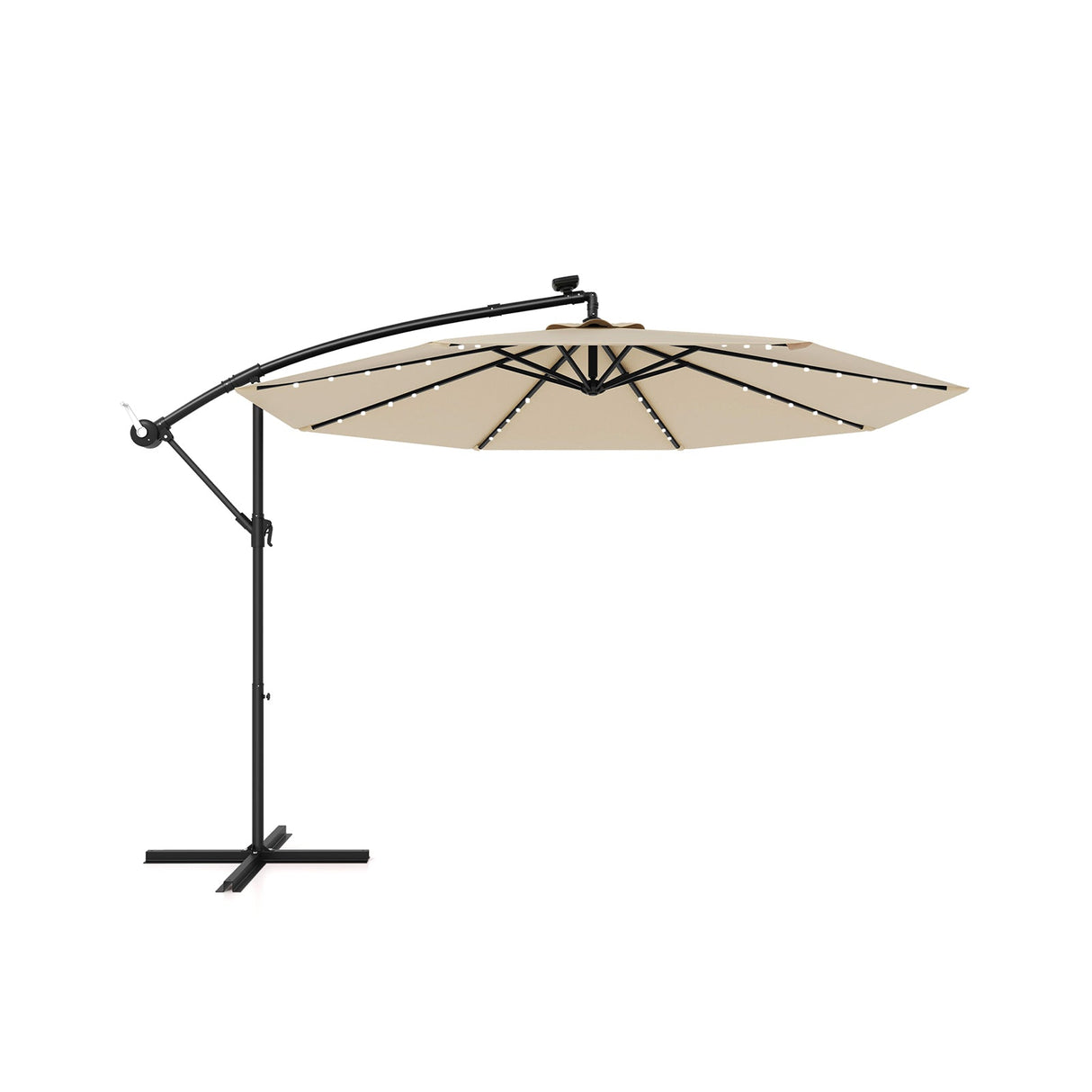 10 Feet Solar Offset Hanging Umbrella with 40 Lamp Beads and Solar Panel-Beige by DirectDeals