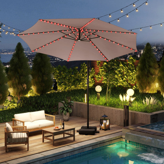 10 Feet Solar Offset Hanging Umbrella with Base and LED Lights-Coffee