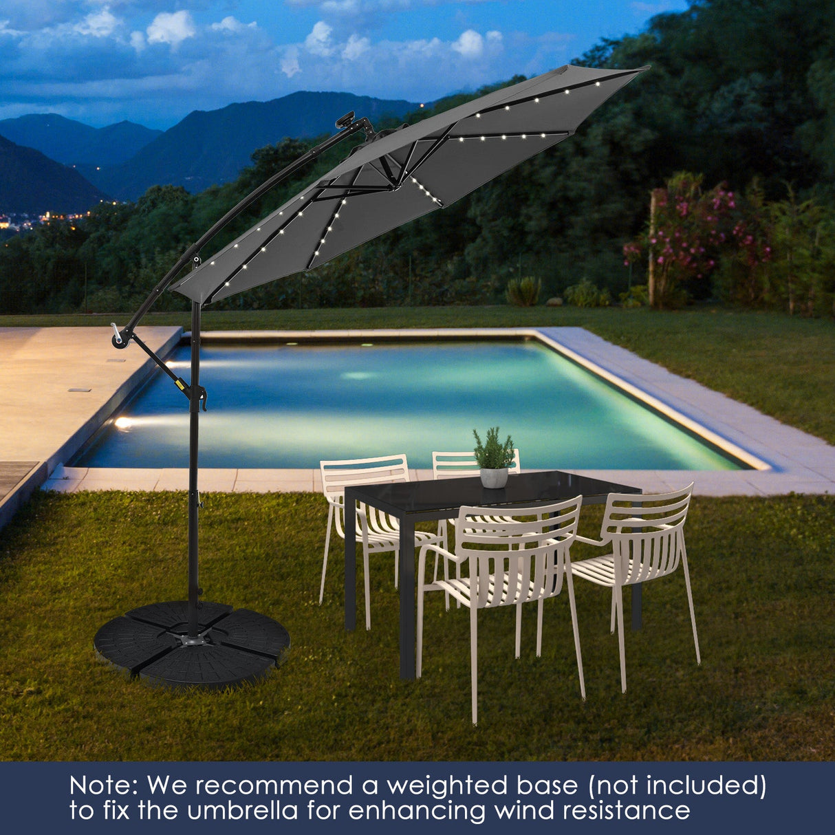 10 Feet Solar Offset Hanging Umbrella with 40 Lamp Beads and Solar Panel-Gray by DirectDeals