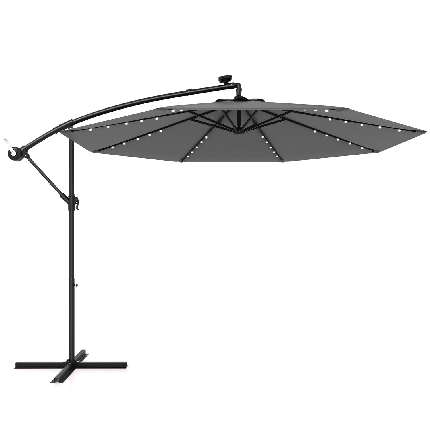 10 Feet Solar Offset Hanging Umbrella with 40 Lamp Beads and Solar Panel-Gray by DirectDeals