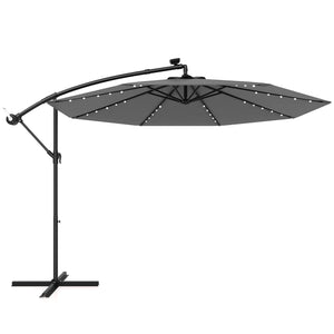 10 Feet Solar Offset Hanging Umbrella with 40 Lamp Beads and Solar Panel-Gray by DirectDeals