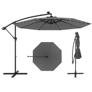 10 Feet Solar Offset Hanging Umbrella with 40 Lamp Beads and Solar Panel-Gray by DirectDeals