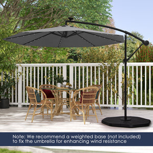 10 Feet Solar Offset Hanging Umbrella with 40 Lamp Beads and Solar Panel-Gray by DirectDeals
