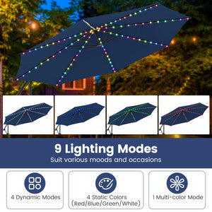 10 Feet Solar Offset Hanging Umbrella with Base and LED Lights-Gray