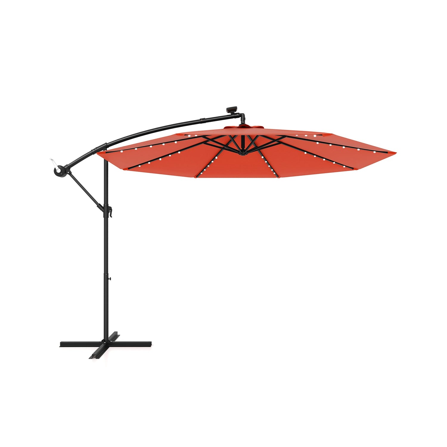 10 Feet Solar Offset Hanging Umbrella with 40 Lamp Beads and Solar Panel-Orange by DirectDeals