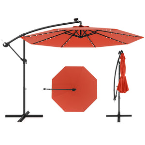 10 Feet Solar Offset Hanging Umbrella with 40 Lamp Beads and Solar Panel-Orange by DirectDeals