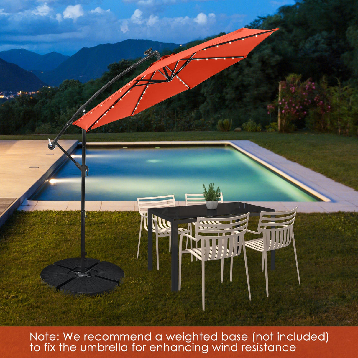 10 Feet Solar Offset Hanging Umbrella with 40 Lamp Beads and Solar Panel-Orange by DirectDeals