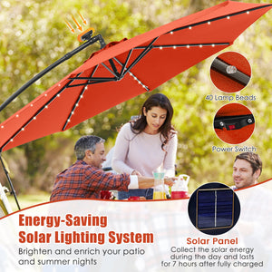 10 Feet Solar Offset Hanging Umbrella with 40 Lamp Beads and Solar Panel-Orange by DirectDeals
