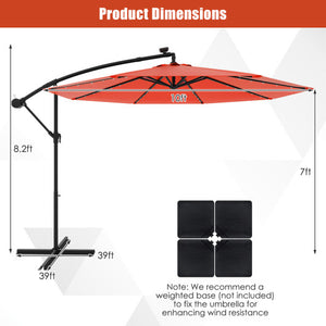 10 Feet Solar Offset Hanging Umbrella with 40 Lamp Beads and Solar Panel-Orange