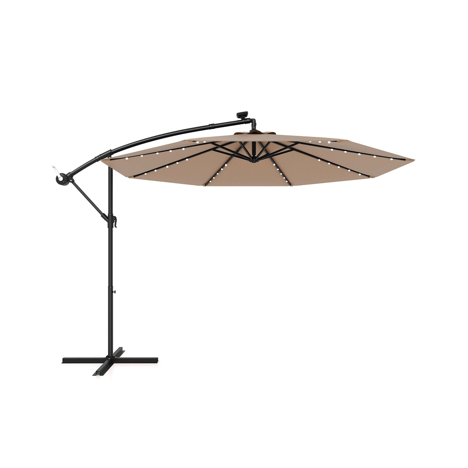10 Feet Solar Offset Hanging Umbrella with 40 Lamp Beads and Solar Panel-Tan by DirectDeals