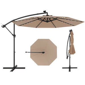 10 Feet Solar Offset Hanging Umbrella with 40 Lamp Beads and Solar Panel-Tan by DirectDeals