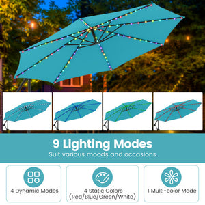 10 Feet Solar Offset Hanging Umbrella with Base and LED Lights-Navy