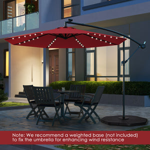 10 Feet Solar Offset Hanging Umbrella with 40 Lamp Beads and Solar Panel-Beige