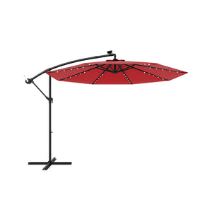 10 Feet Solar Offset Hanging Umbrella with 40 Lamp Beads and Solar Panel-Beige