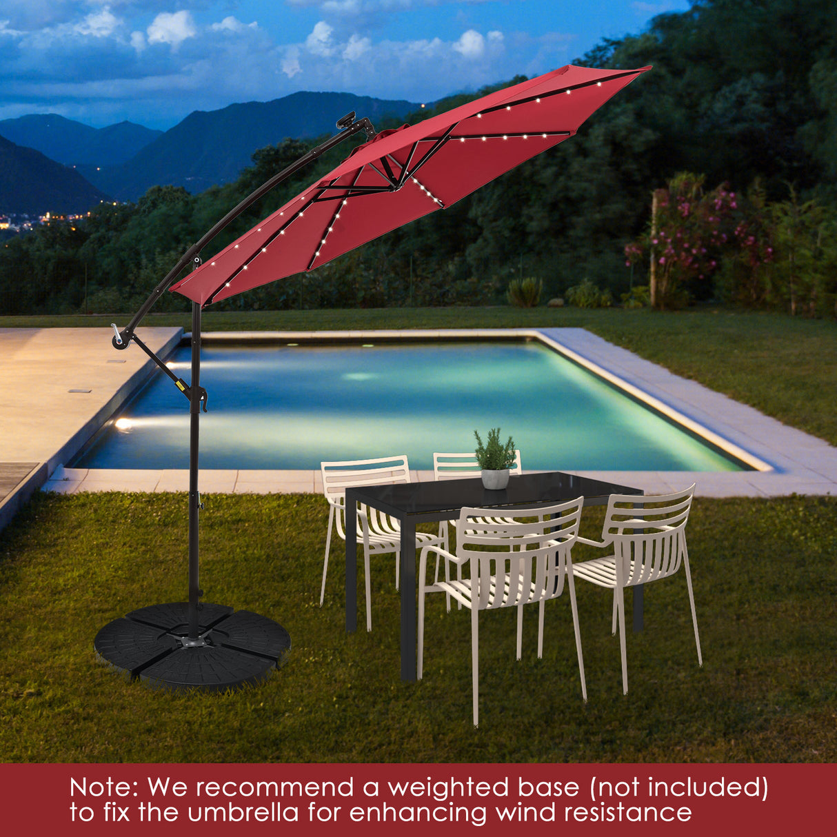 10 Feet Solar Offset Hanging Umbrella with 40 Lamp Beads and Solar Panel-Beige