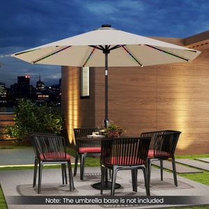 10 Feet Solar Patio Umbrella with 96 Multi-Colored Flowing LED Lights and Tilt Adjustment-Beige